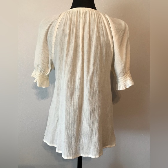 Madewell Short Puff Sleeve Off White Round Neck Button Down Top Size M - Picture 2 of 6